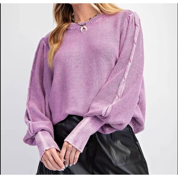 Easel Sweater Womens Small Orchid Mineral Washed Peasant Blousy Top - Picture 2 of 11